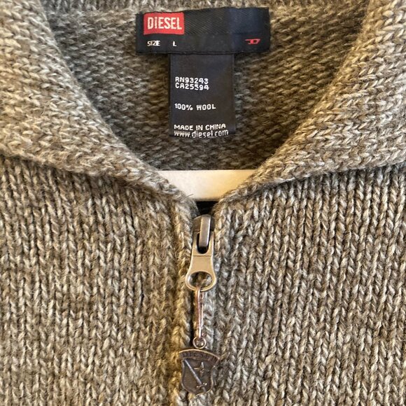 DIESEL Zip Sweater Wool Olive Green Men's L - Picture 6 of 12